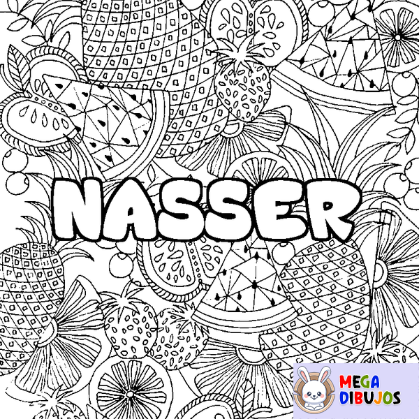 Coloraci&oacute;n del nombre NASSER - decorado mandala de frutas