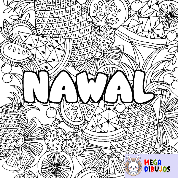 Coloraci&oacute;n del nombre NAWAL - decorado mandala de frutas