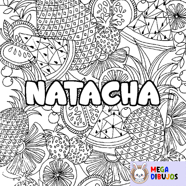 Coloraci&oacute;n del nombre NATACHA - decorado mandala de frutas