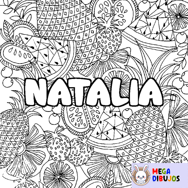 Coloraci&oacute;n del nombre NATALIA - decorado mandala de frutas