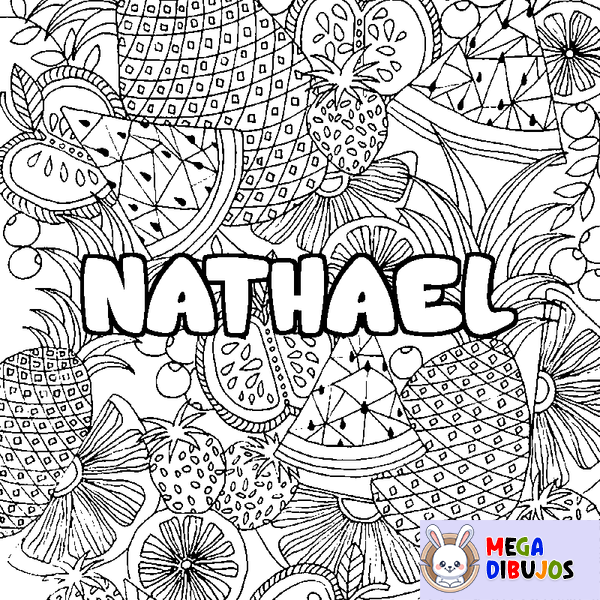 Coloraci&oacute;n del nombre NATHAEL - decorado mandala de frutas