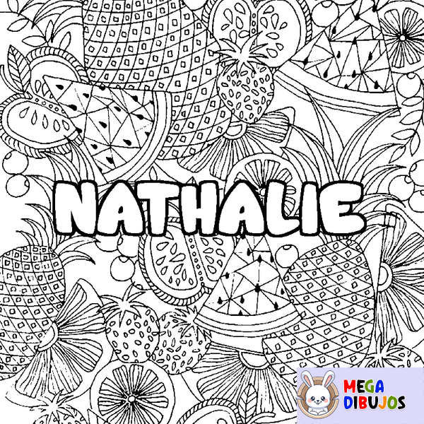 Coloraci&oacute;n del nombre NATHALIE - decorado mandala de frutas