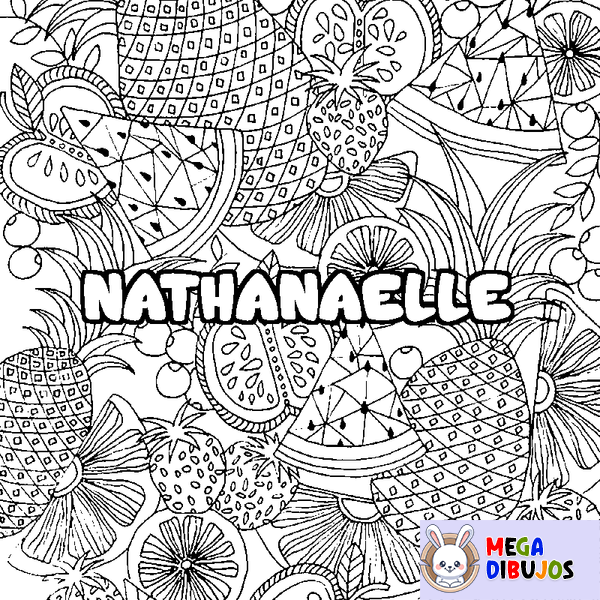 Coloraci&oacute;n del nombre NATHANAELLE - decorado mandala de frutas
