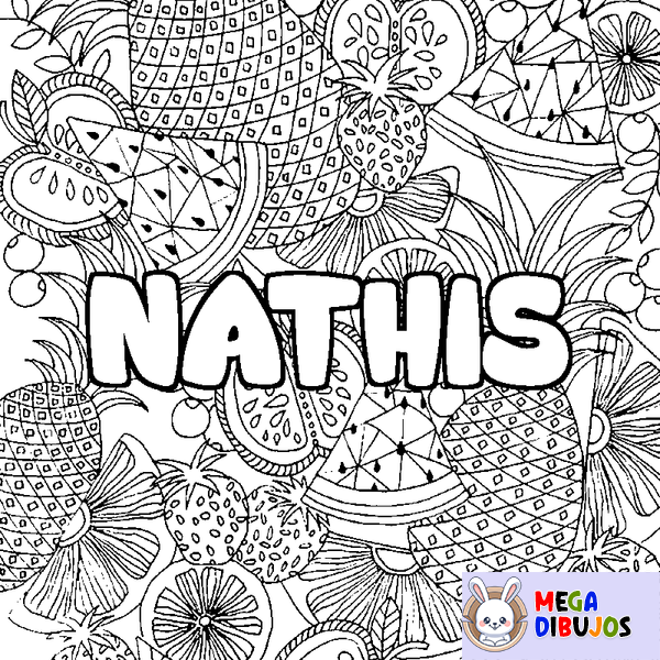 Coloraci&oacute;n del nombre NATHIS - decorado mandala de frutas