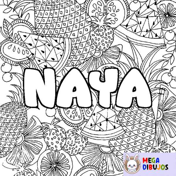 Coloraci&oacute;n del nombre NAYA - decorado mandala de frutas