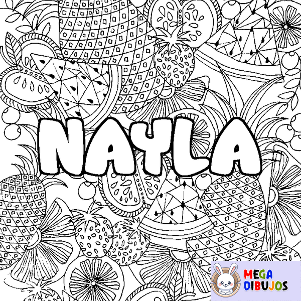 Coloraci&oacute;n del nombre NAYLA - decorado mandala de frutas