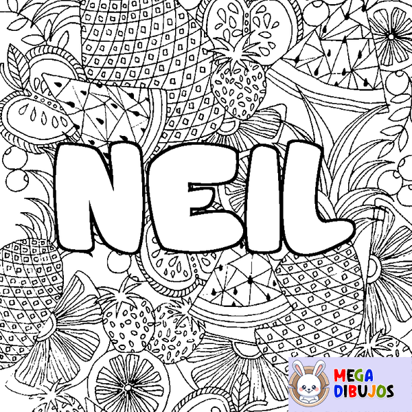 Coloraci&oacute;n del nombre NEIL - decorado mandala de frutas
