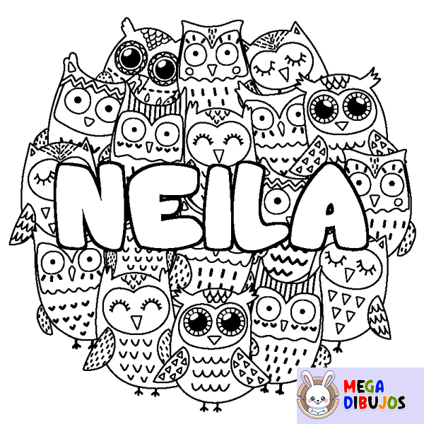 Coloraci&oacute;n del nombre NEILA - decorado b&uacute;hos