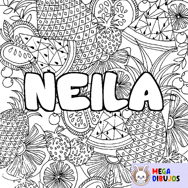 Coloraci&oacute;n del nombre NEILA - decorado mandala de frutas