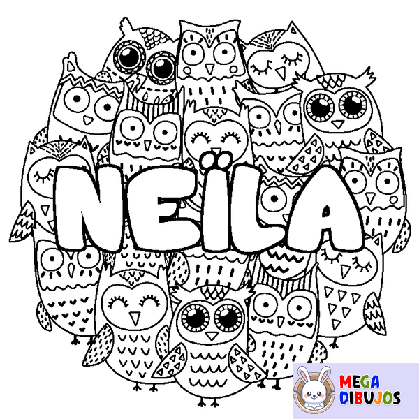 Coloraci&oacute;n del nombre NE&Iuml;LA - decorado b&uacute;hos