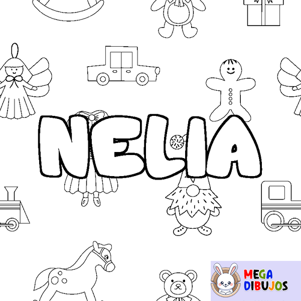 Coloraci&oacute;n del nombre NELIA - decorado juguetes