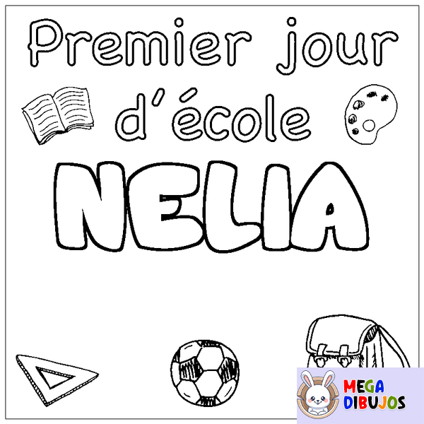 Coloraci&oacute;n del nombre NELIA - decorado primer d&iacute;a de escuela