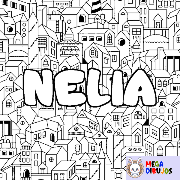 Coloraci&oacute;n del nombre NELIA - decorado ciudad
