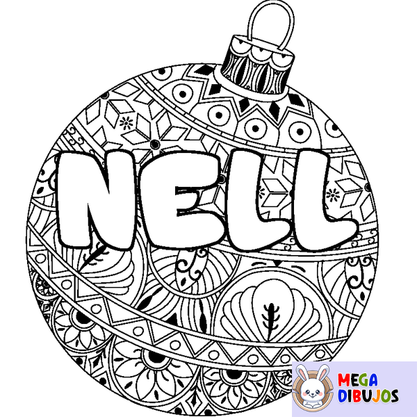Coloraci&oacute;n del nombre NELL - decorado bola de Navidad