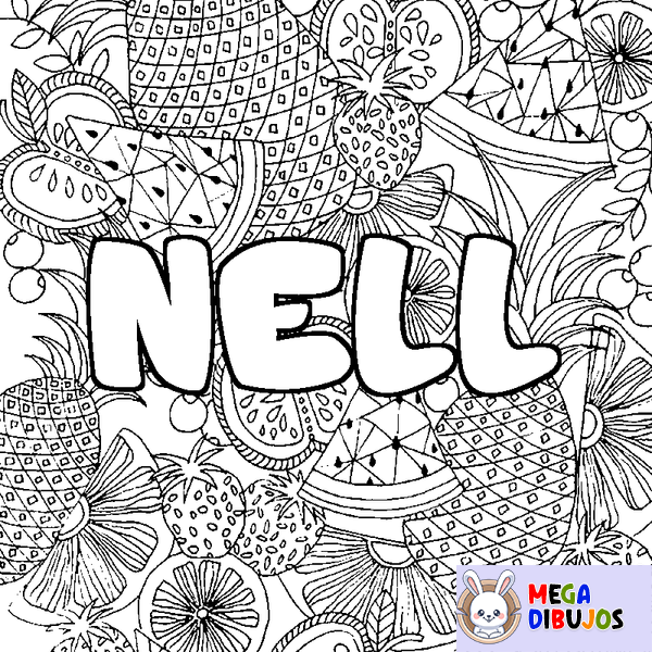 Coloraci&oacute;n del nombre NELL - decorado mandala de frutas