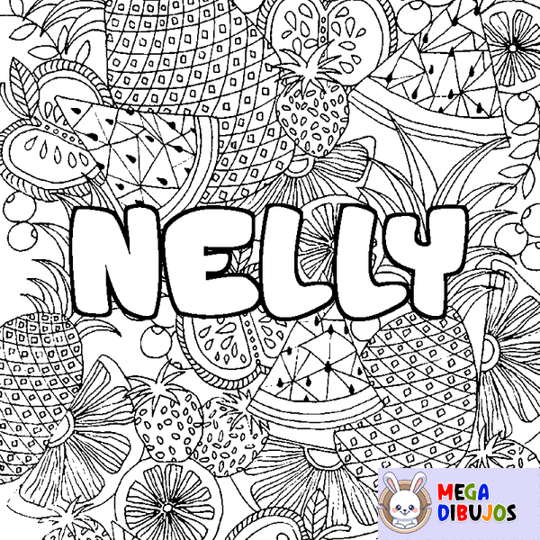 Coloraci&oacute;n del nombre NELLY - decorado mandala de frutas