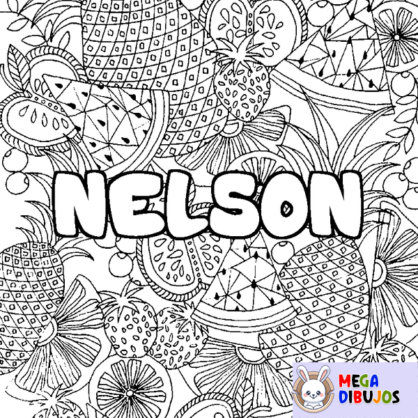 Coloraci&oacute;n del nombre NELSON - decorado mandala de frutas