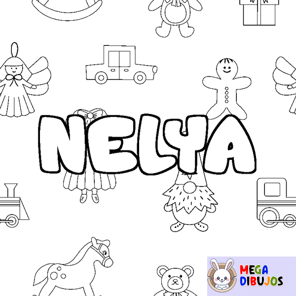 Coloraci&oacute;n del nombre NELYA - decorado juguetes