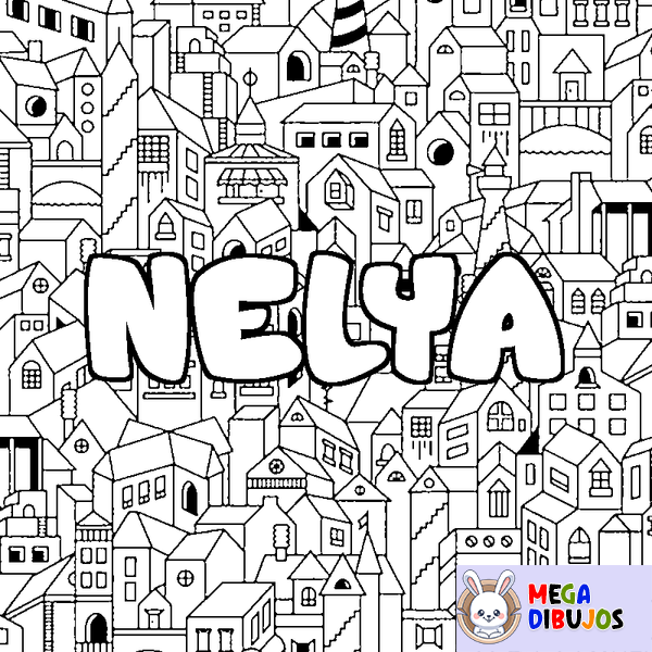 Coloraci&oacute;n del nombre NELYA - decorado ciudad