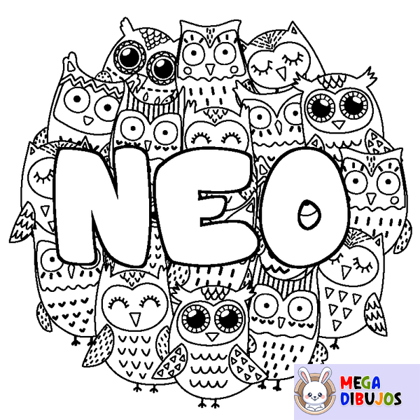 Coloraci&oacute;n del nombre NEO - decorado b&uacute;hos