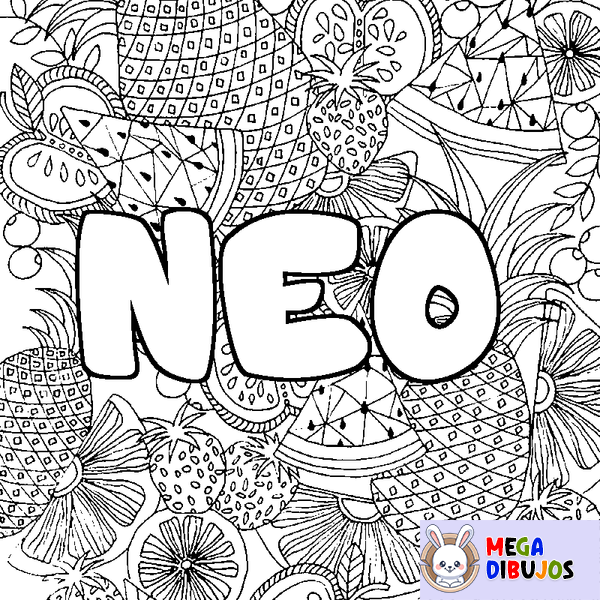 Coloraci&oacute;n del nombre NEO - decorado mandala de frutas