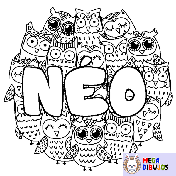 Coloraci&oacute;n del nombre N&Eacute;O - decorado b&uacute;hos