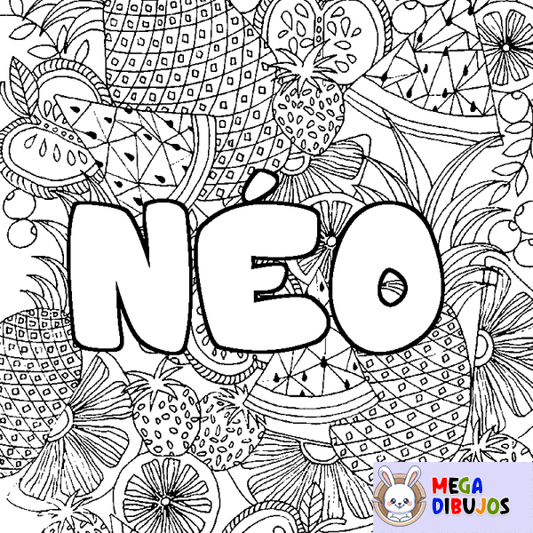 Coloraci&oacute;n del nombre N&Eacute;O - decorado mandala de frutas