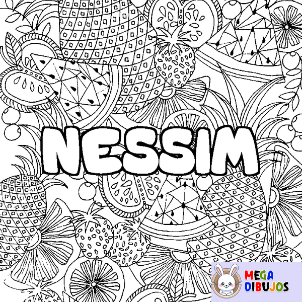 Coloraci&oacute;n del nombre NESSIM - decorado mandala de frutas