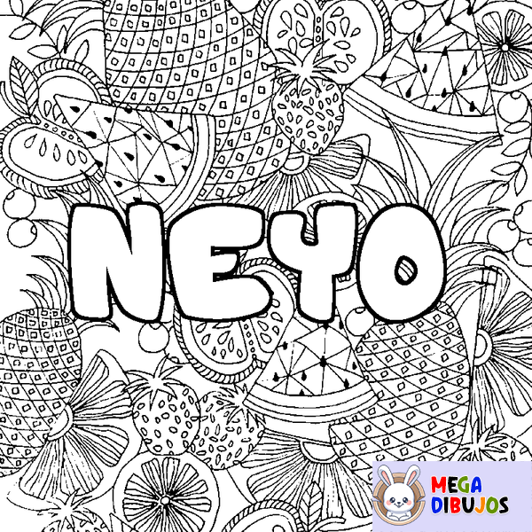Coloraci&oacute;n del nombre NEYO - decorado mandala de frutas