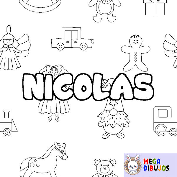 Coloraci&oacute;n del nombre NICOLAS - decorado juguetes