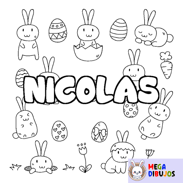 Coloraci&oacute;n del nombre NICOLAS - decorado Pascua