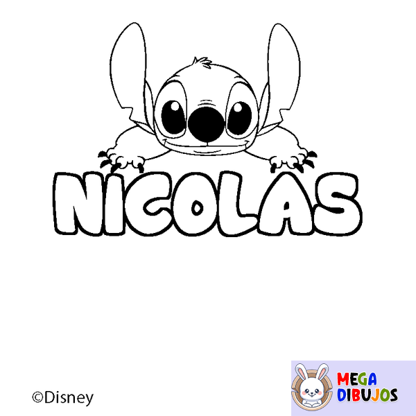 Coloraci&oacute;n del nombre NICOLAS - decorado Stitch