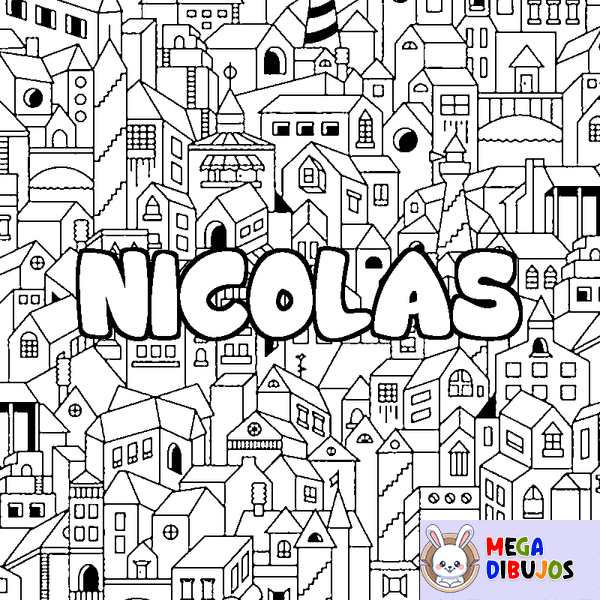 Coloraci&oacute;n del nombre NICOLAS - decorado ciudad