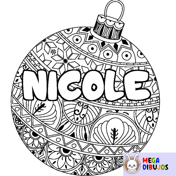 Coloraci&oacute;n del nombre NICOLE - decorado bola de Navidad