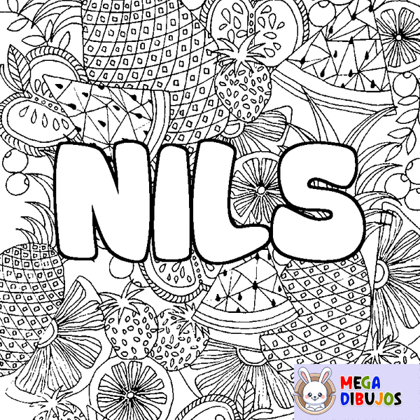 Coloraci&oacute;n del nombre NILS - decorado mandala de frutas