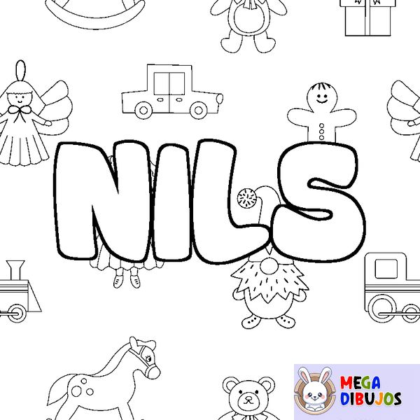 Coloraci&oacute;n del nombre NILS - decorado juguetes