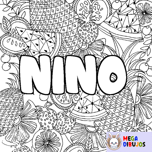 Coloraci&oacute;n del nombre NINO - decorado mandala de frutas