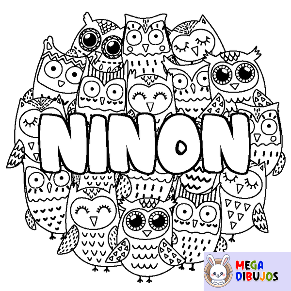 Coloraci&oacute;n del nombre NINON - decorado b&uacute;hos
