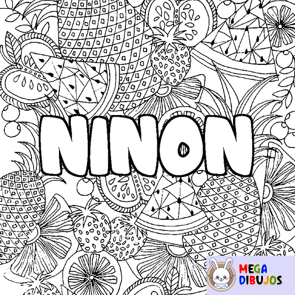 Coloraci&oacute;n del nombre NINON - decorado mandala de frutas