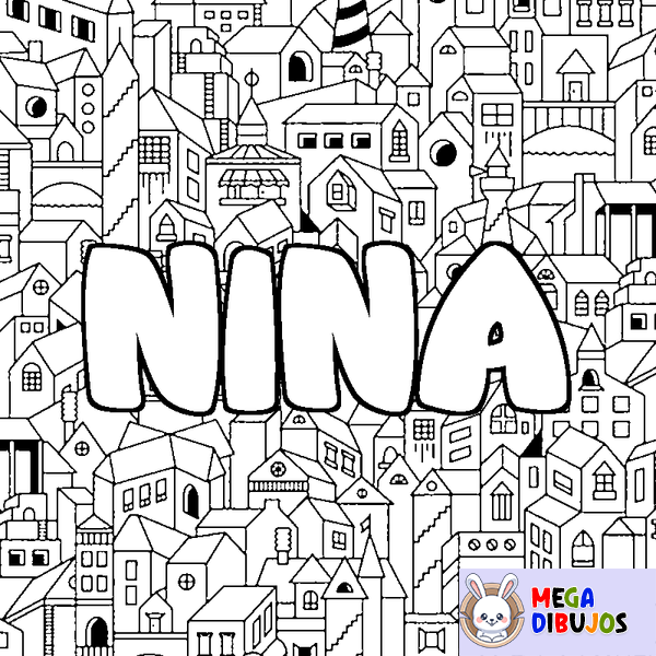 Coloraci&oacute;n del nombre NINA - decorado ciudad