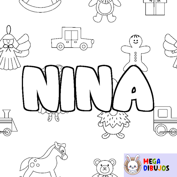 Coloraci&oacute;n del nombre NINA - decorado juguetes