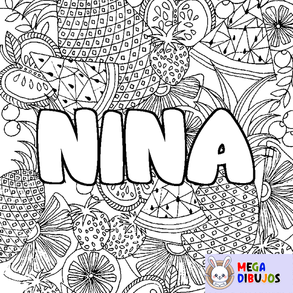 Coloraci&oacute;n del nombre NINA - decorado mandala de frutas