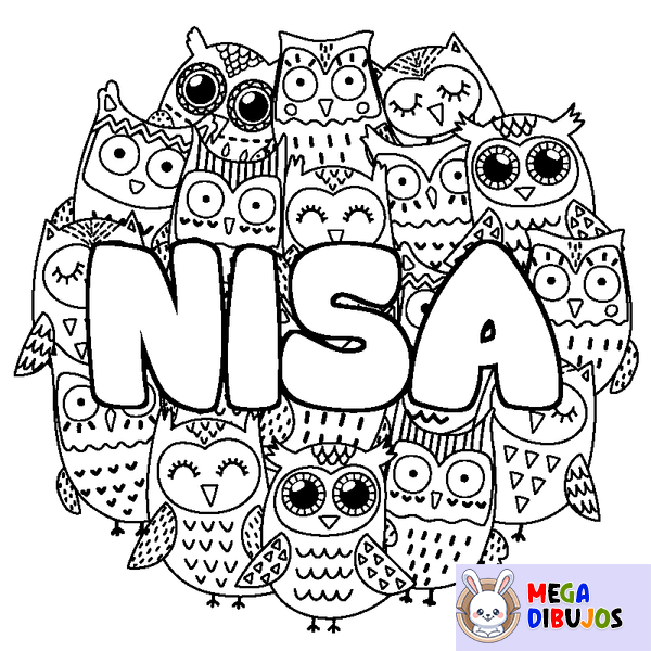 Coloraci&oacute;n del nombre NISA - decorado b&uacute;hos