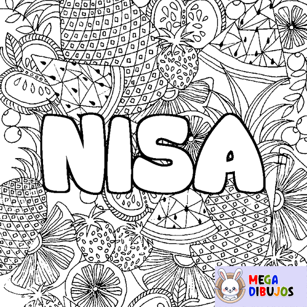 Coloraci&oacute;n del nombre NISA - decorado mandala de frutas