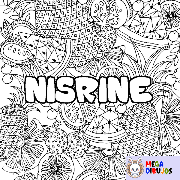 Coloraci&oacute;n del nombre NISRINE - decorado mandala de frutas