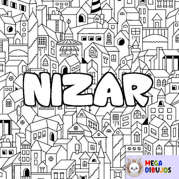 Coloraci&oacute;n del nombre NIZAR - decorado ciudad