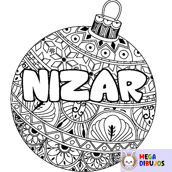 Coloraci&oacute;n del nombre NIZAR - decorado bola de Navidad
