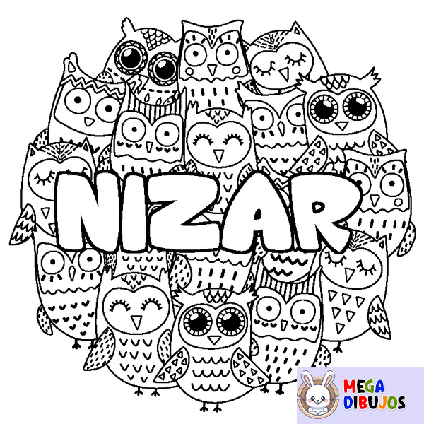 Coloraci&oacute;n del nombre NIZAR - decorado b&uacute;hos