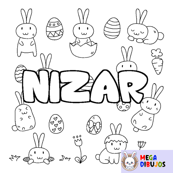 Coloraci&oacute;n del nombre NIZAR - decorado Pascua