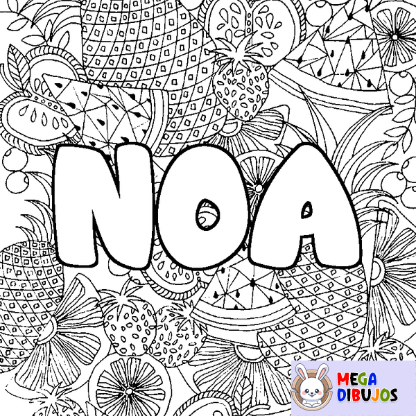 Coloraci&oacute;n del nombre NOA - decorado mandala de frutas